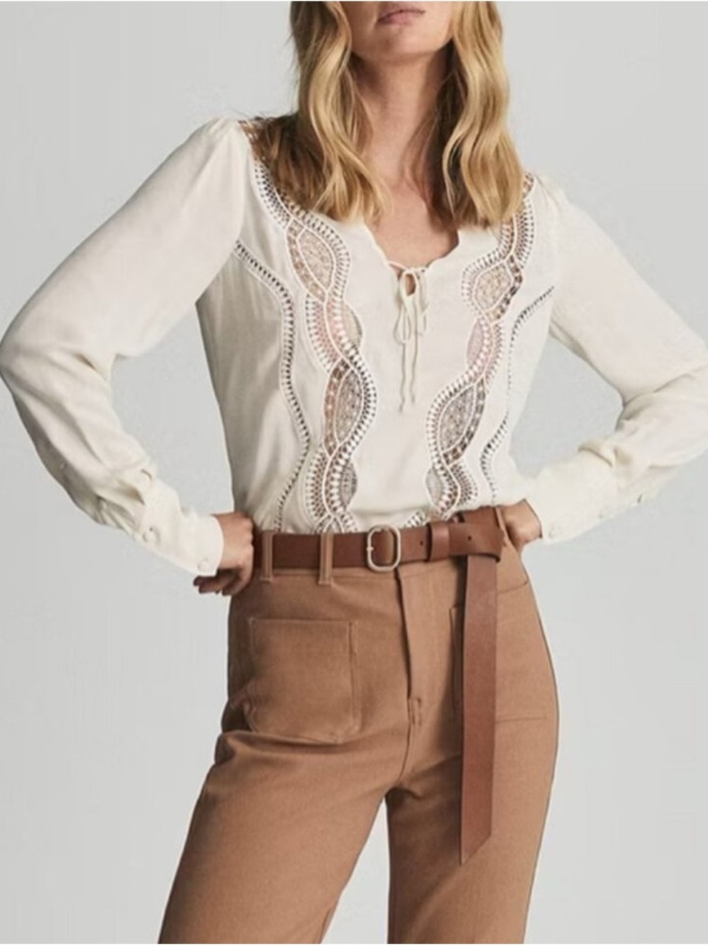 REISS Embroidered Lace Blouse, Sz 6